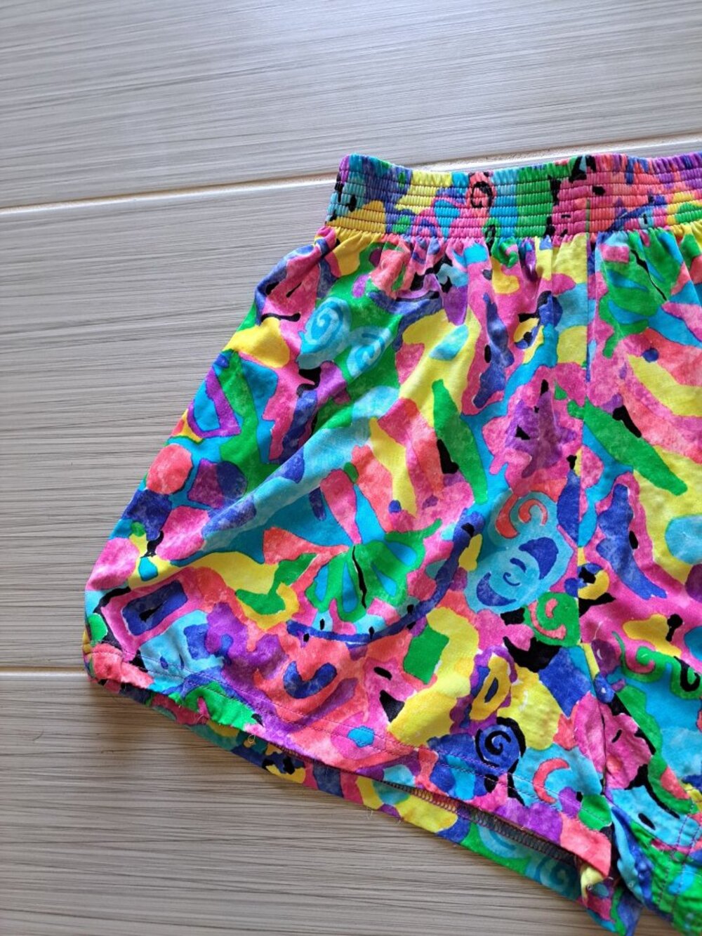 Vintage Colorful Abstract Neon Elastic Waist Shorts M USA Ocean Pacific OP - Picture 3 of 12